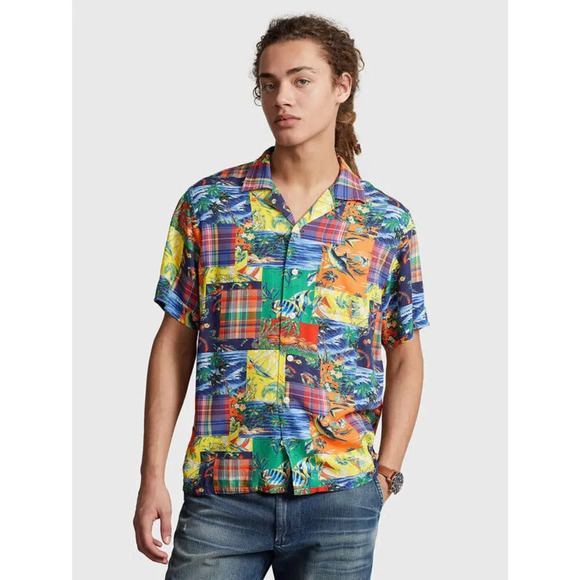 Polo Ralph Lauren Camp Shirt Mens High Tide Patchwork Classic-Fit Pocket KLSS104 - Picture 6 of 6